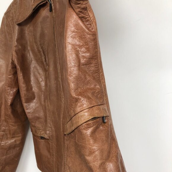 JOOP! Vintage European  warm Tan Brown Full Zip Leather Jacket - Picture 11 of 16